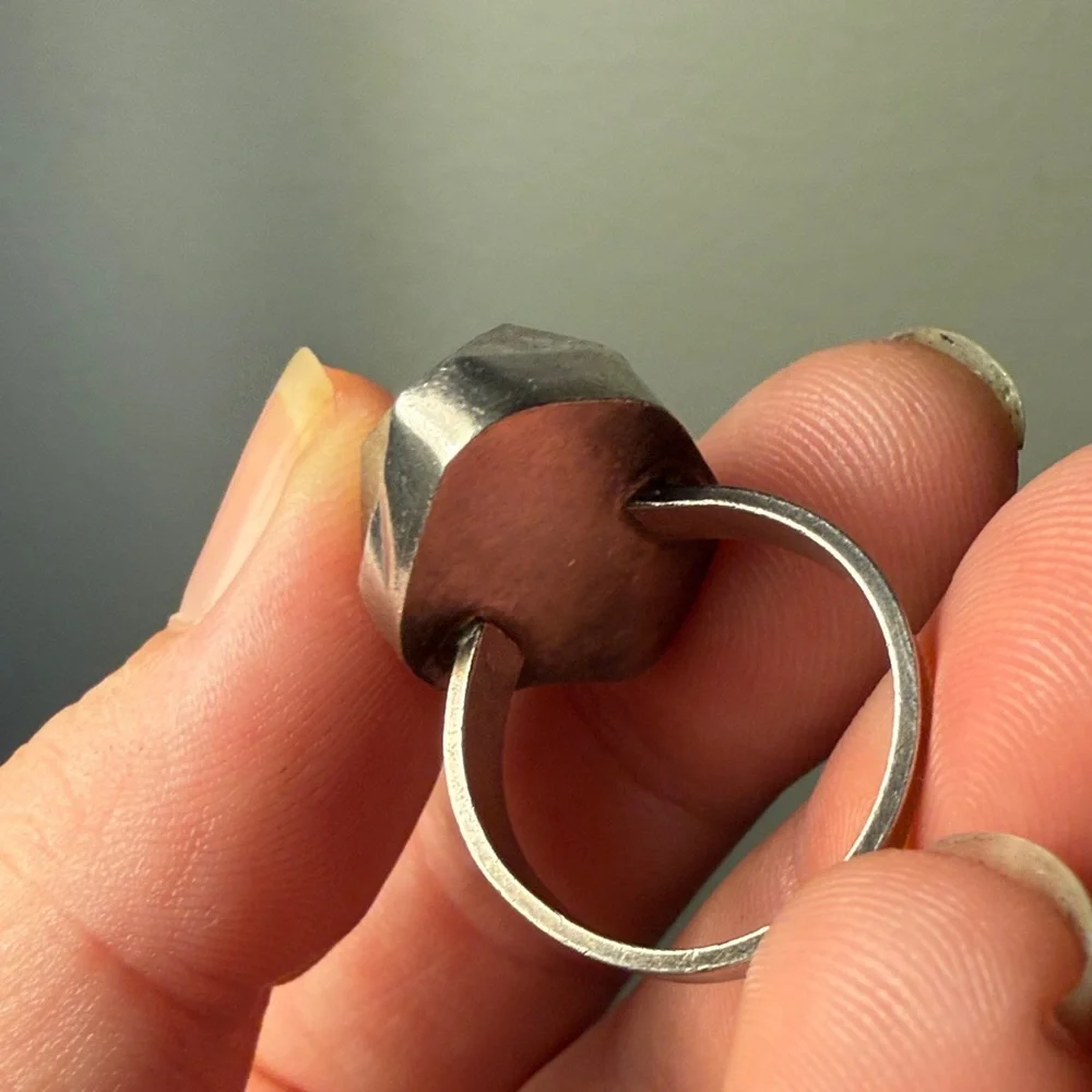 Sterling Silver Ring with Natural Gray Smokey Quartz Crystal
